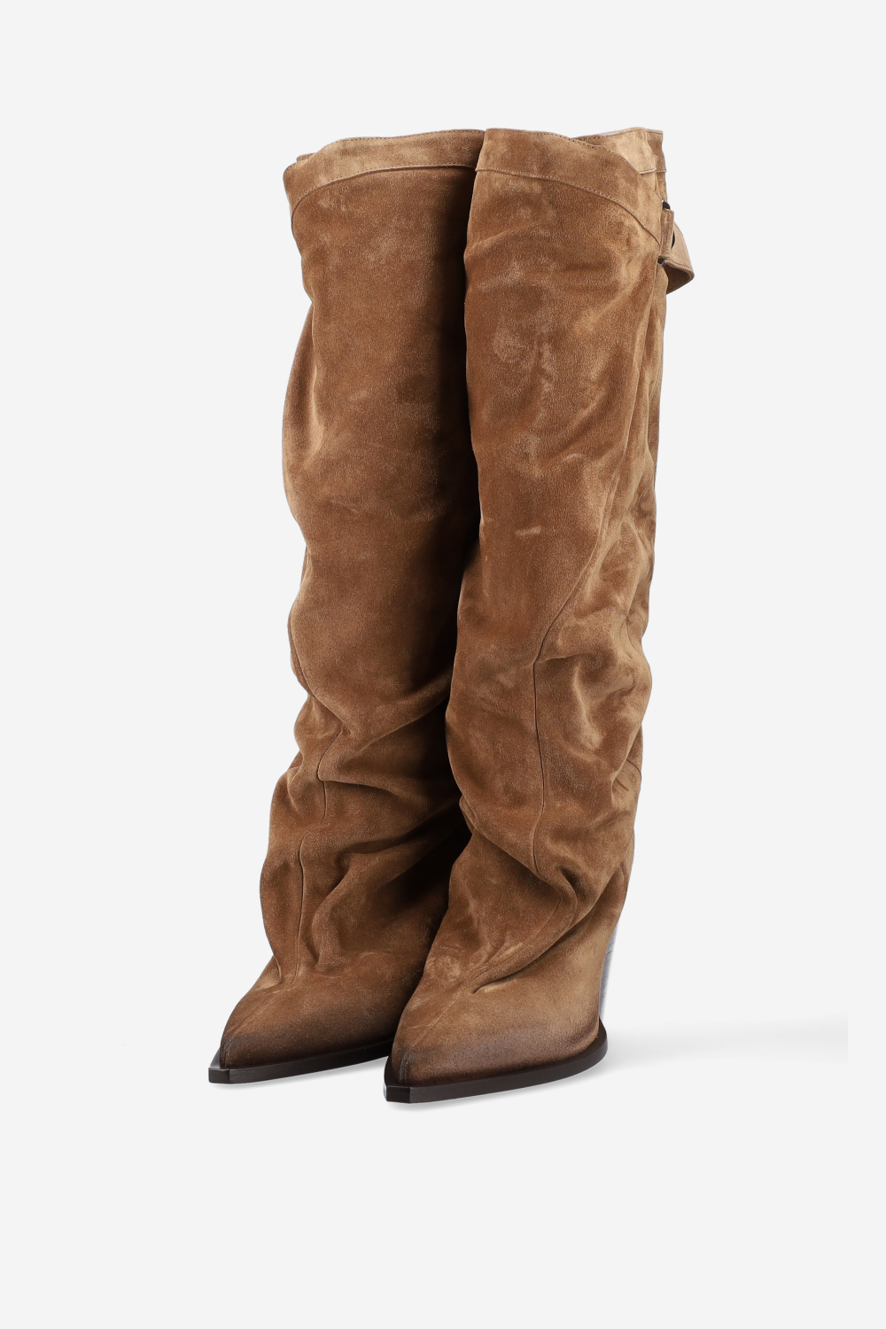 Suede slouch buckle boots