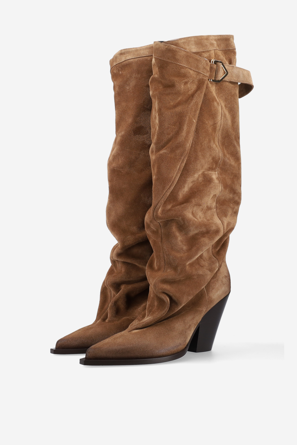 Suede slouch buckle boots