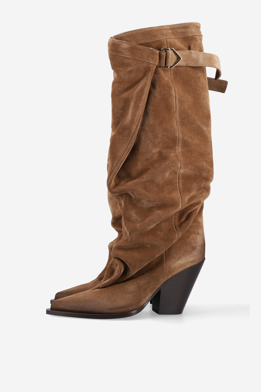 Suede slouch buckle boots