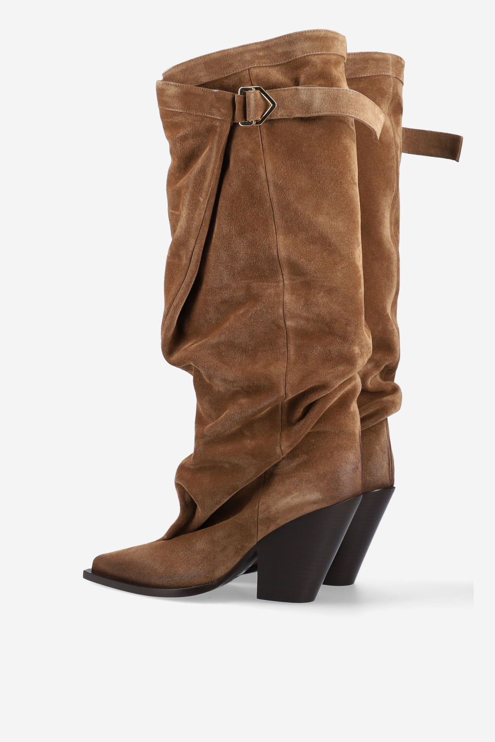 Suede slouch buckle boots
