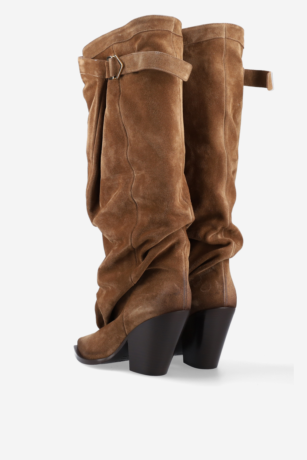 Suede slouch buckle boots