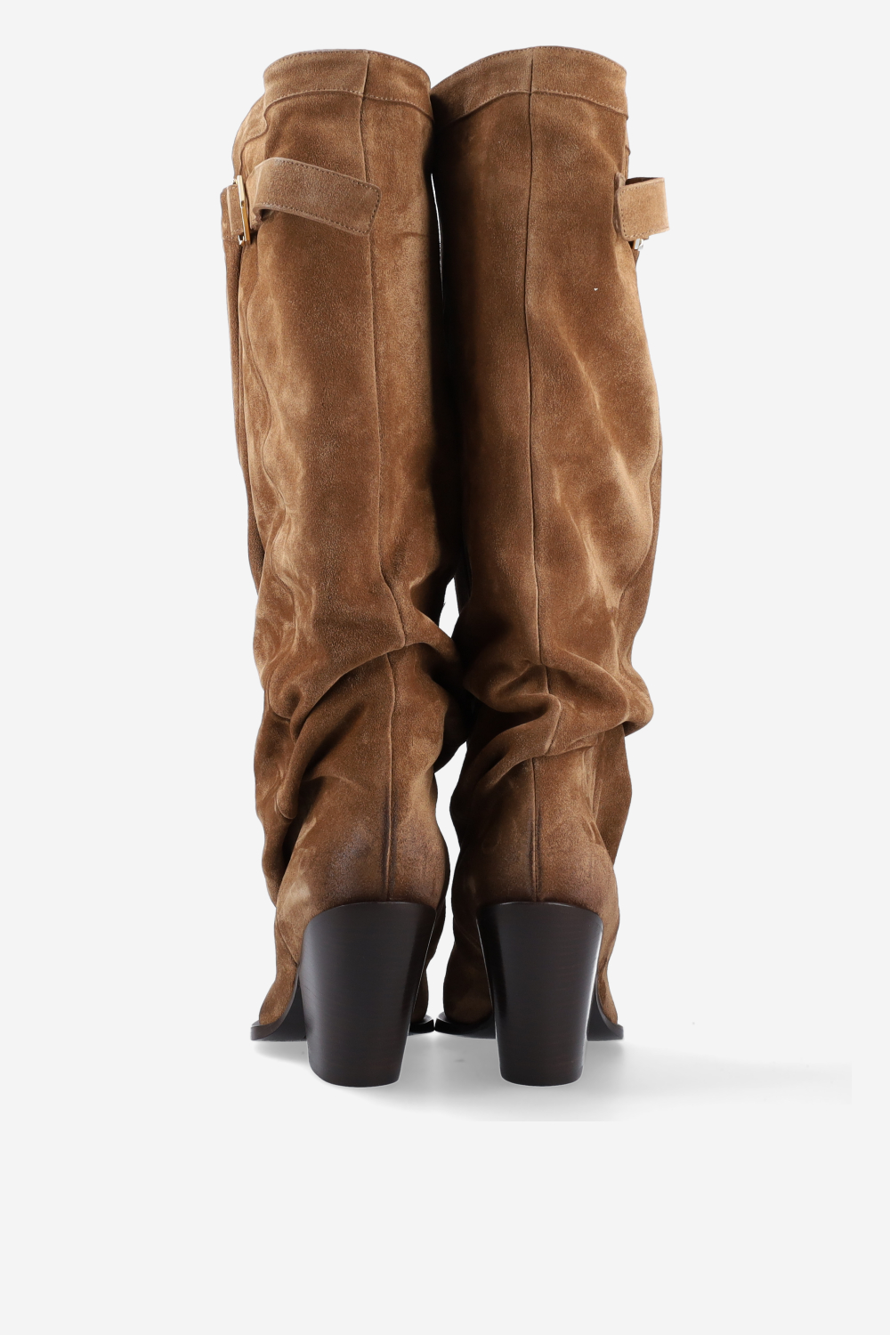 Suede slouch buckle boots