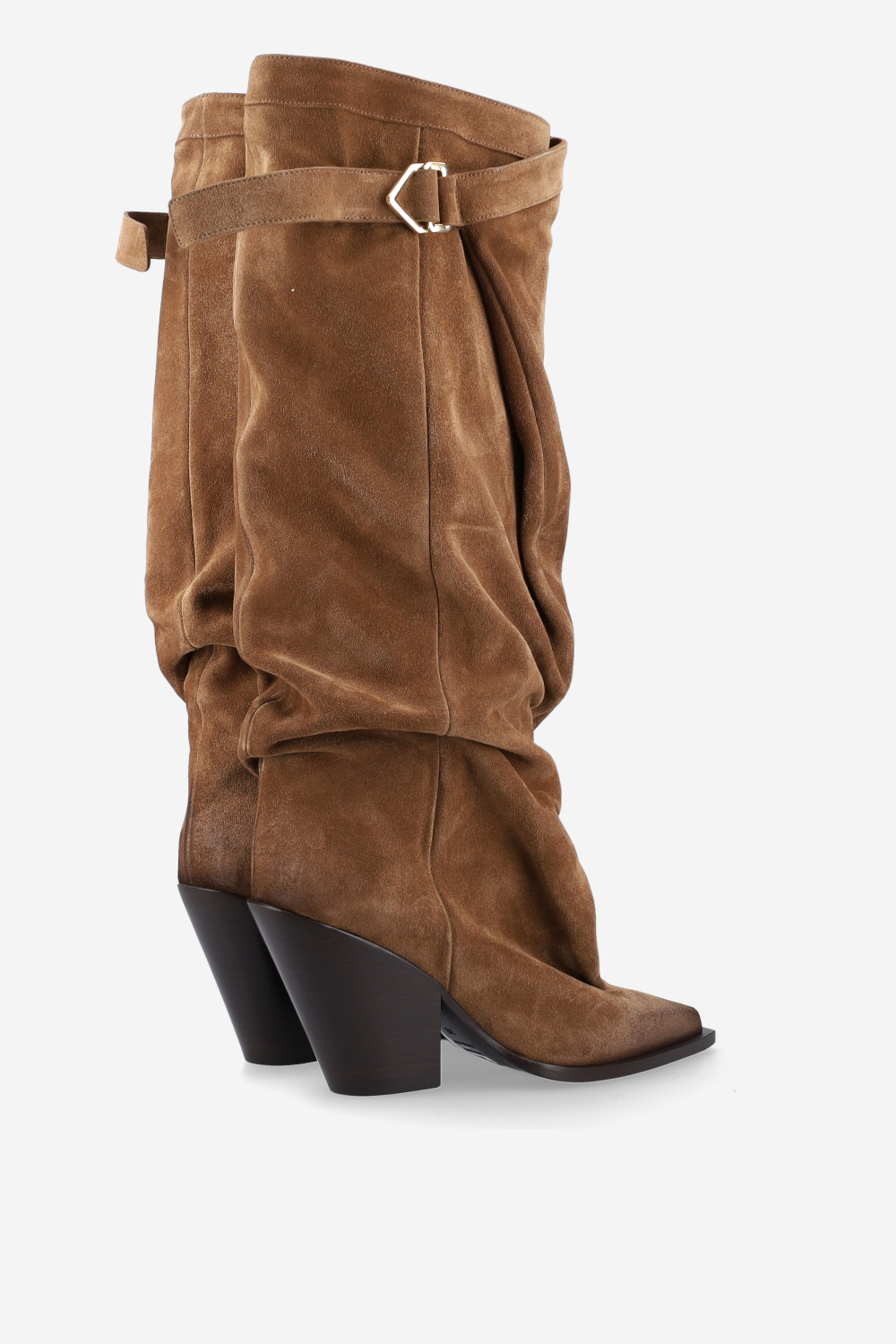 Suede slouch buckle boots
