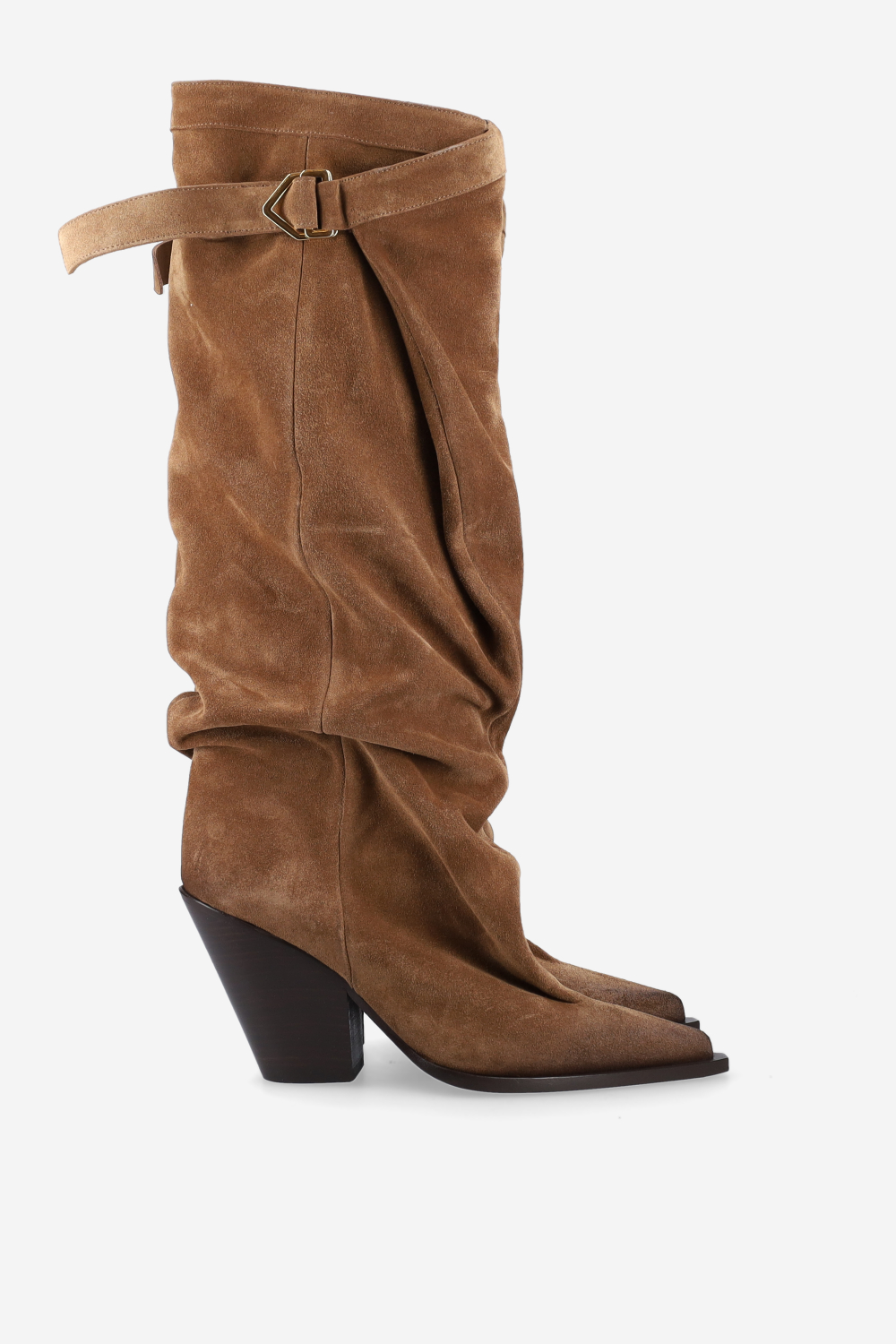 Suede slouch buckle boots