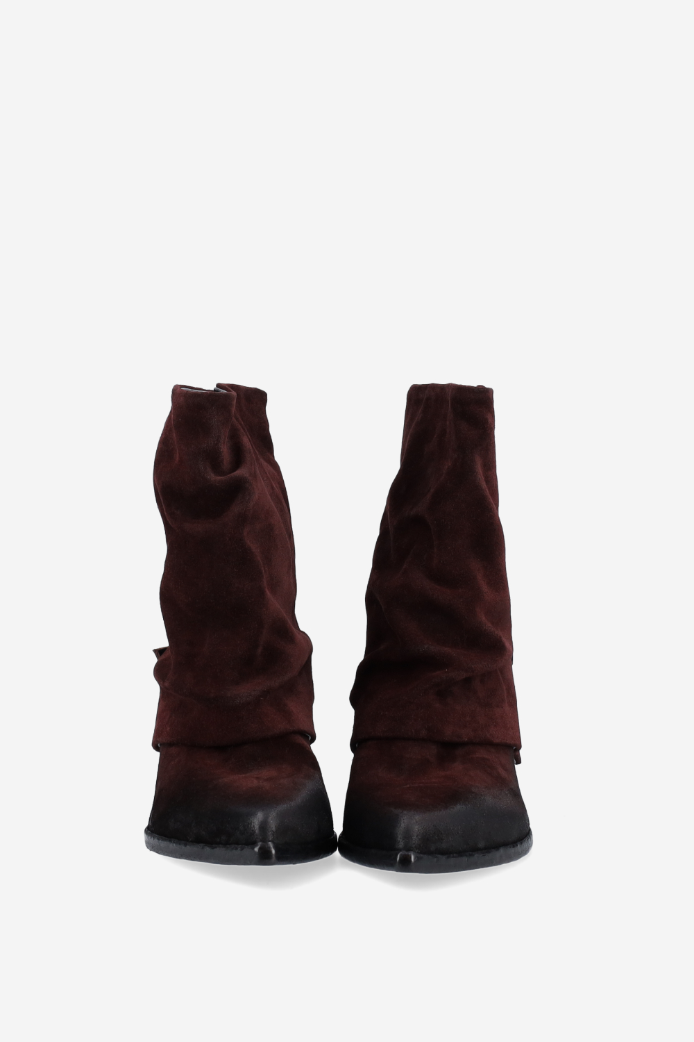 Fold-over pointed-toe suede boots