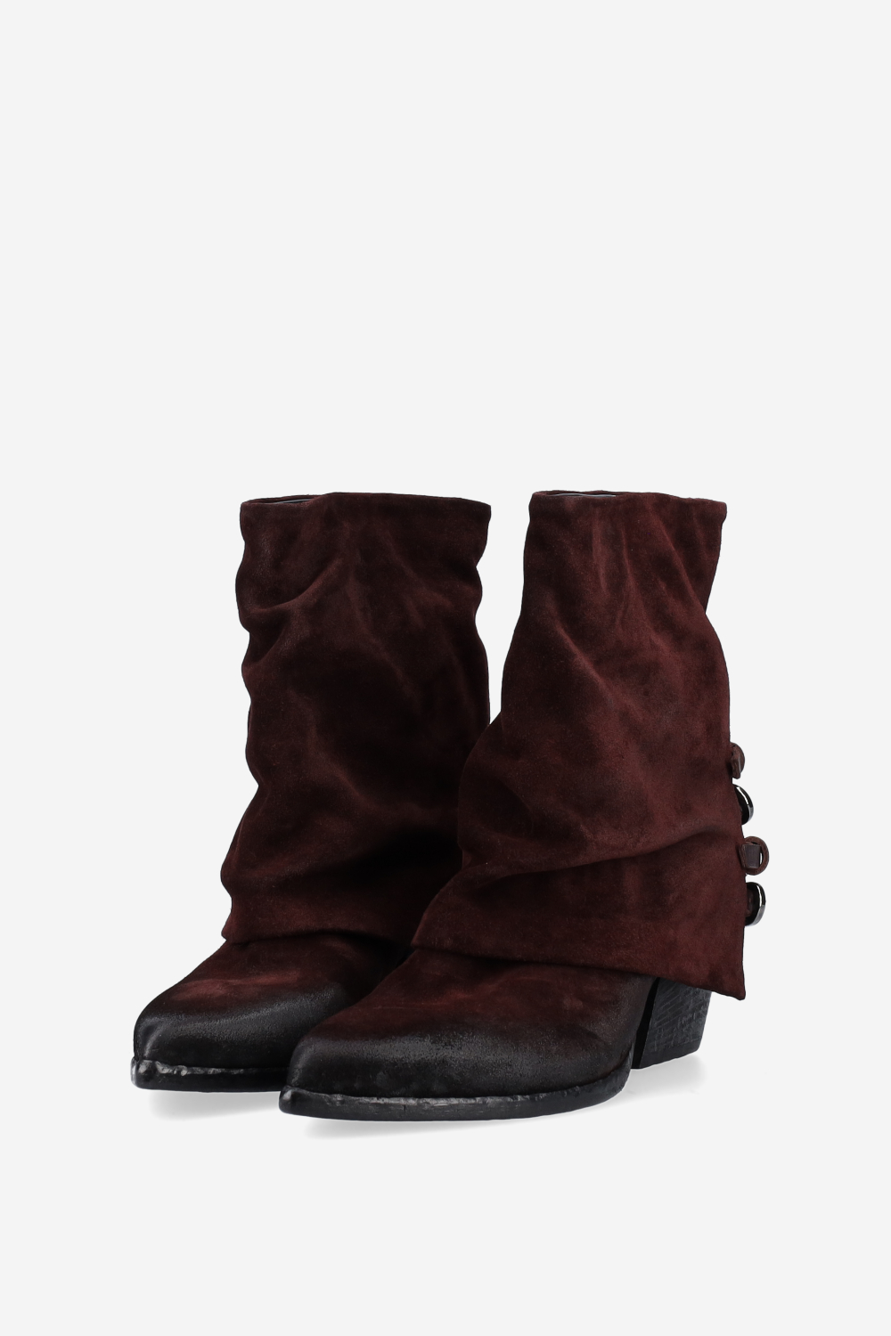 Fold-over pointed-toe suede boots