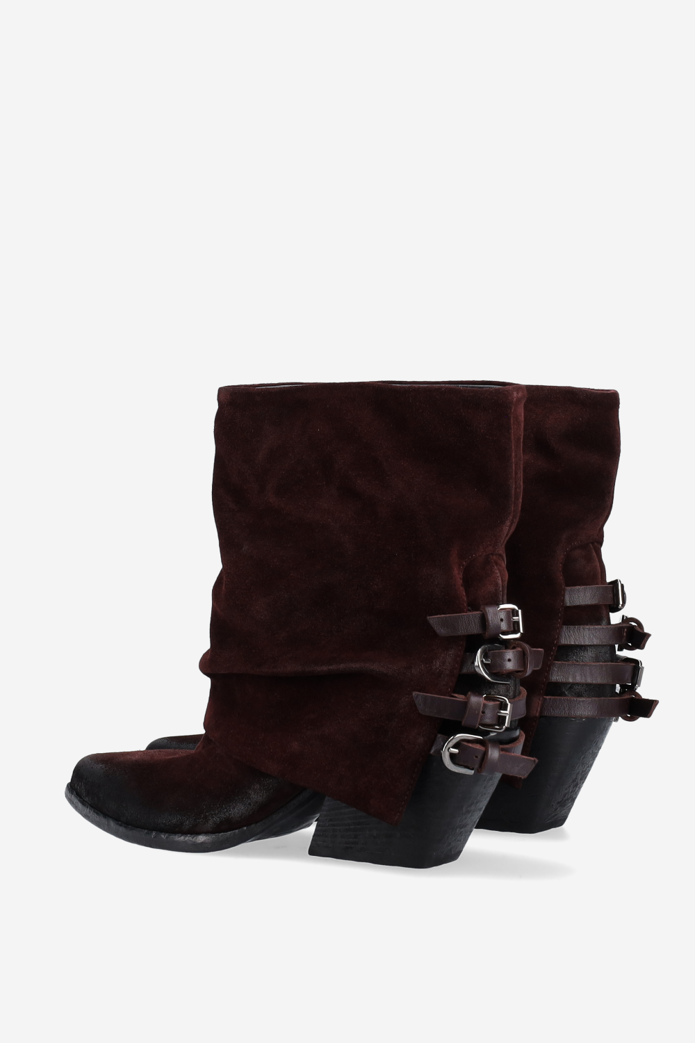 Fold-over pointed-toe suede boots