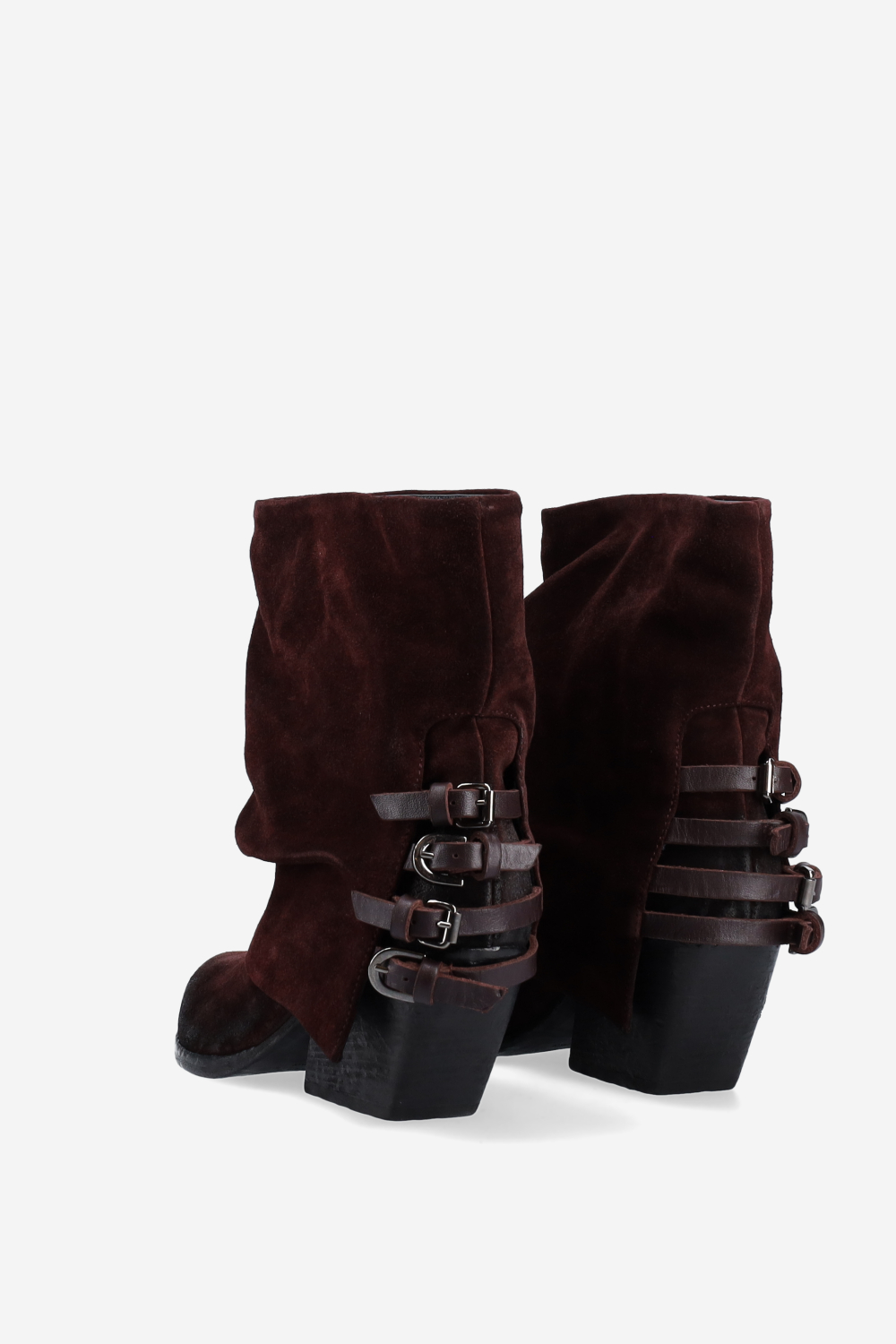 Fold-over pointed-toe suede boots
