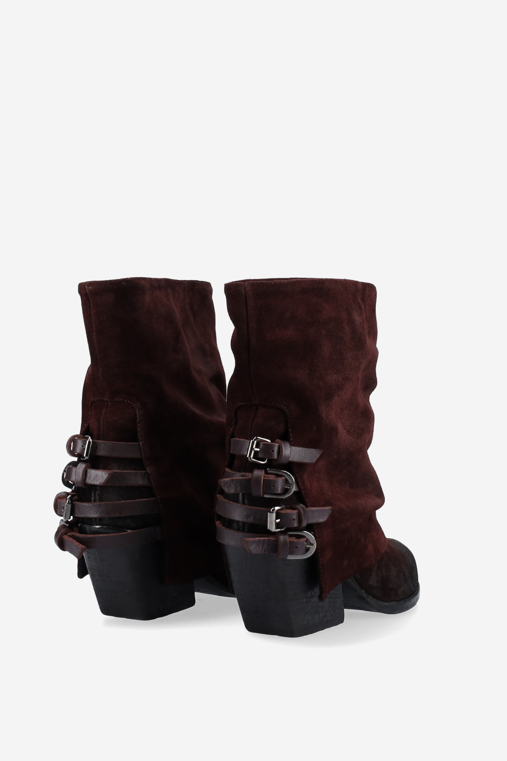 Fold-over pointed-toe suede boots