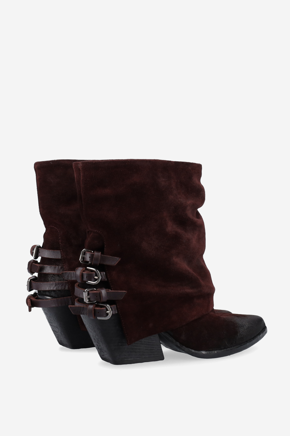 Fold-over pointed-toe suede boots