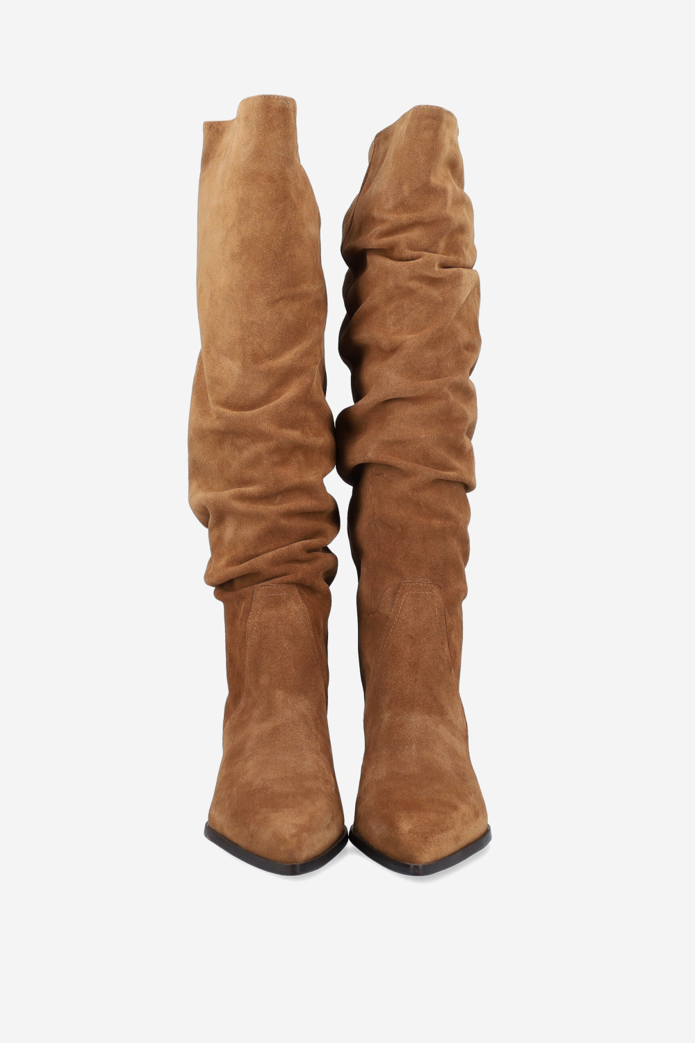 Pointed-toe draped suede boots