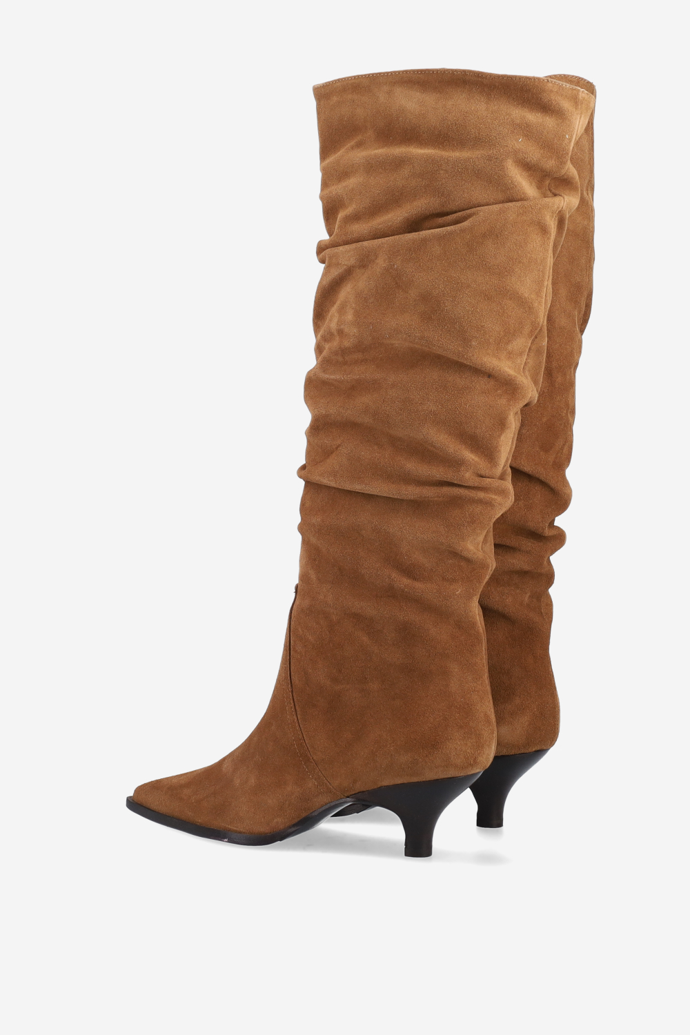 Pointed-toe draped suede boots