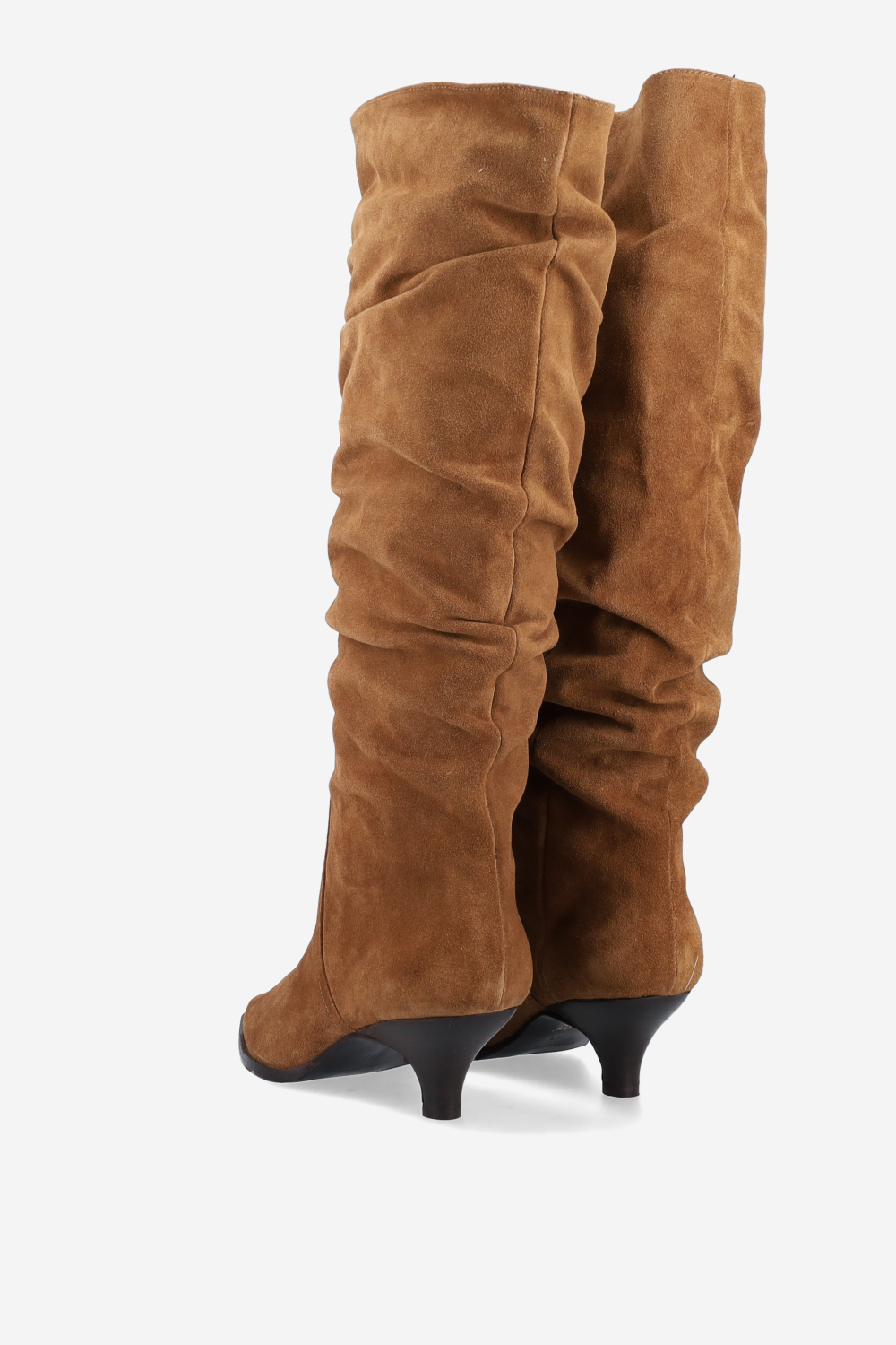 Pointed-toe draped suede boots