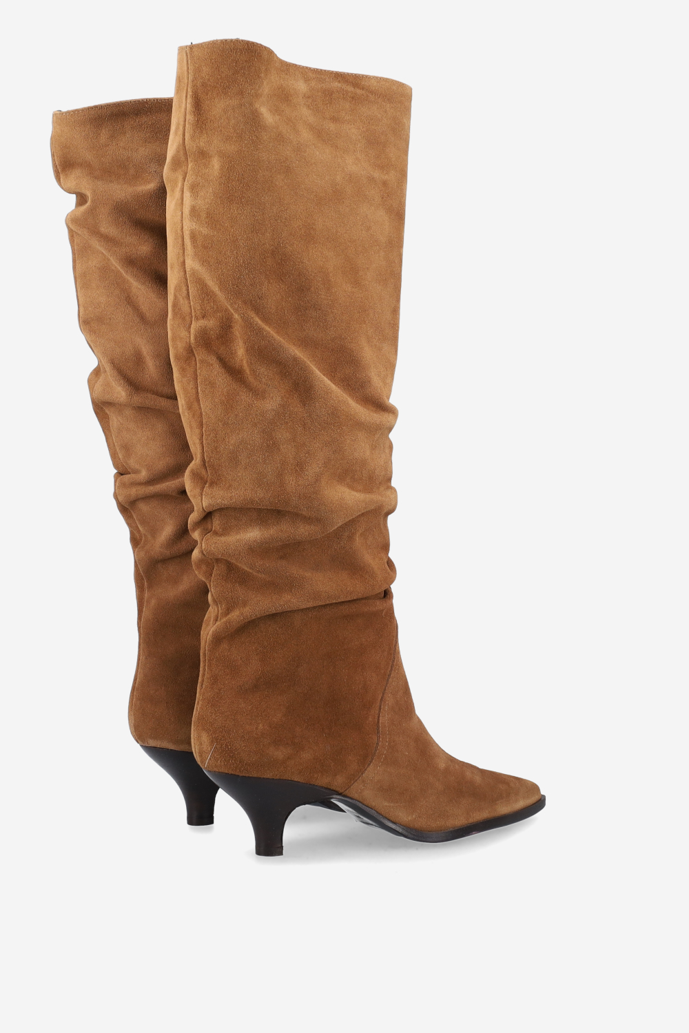 Pointed-toe draped suede boots
