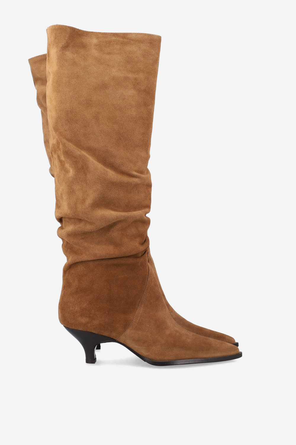 Pointed-toe draped suede boots
