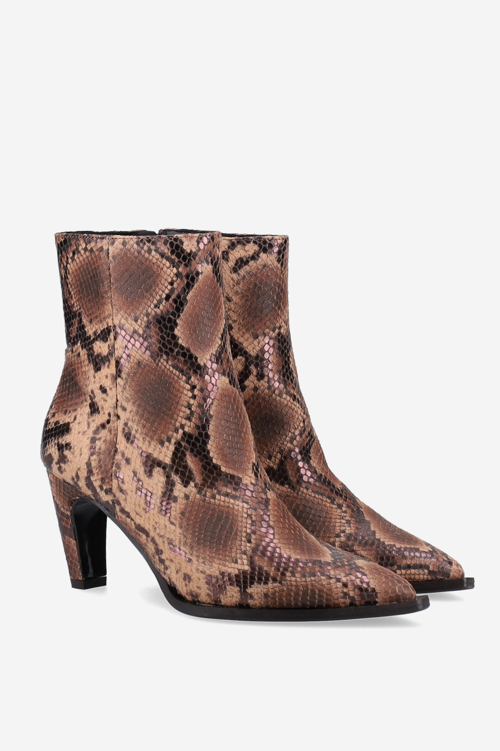 Zipped pitone leather ankle boots