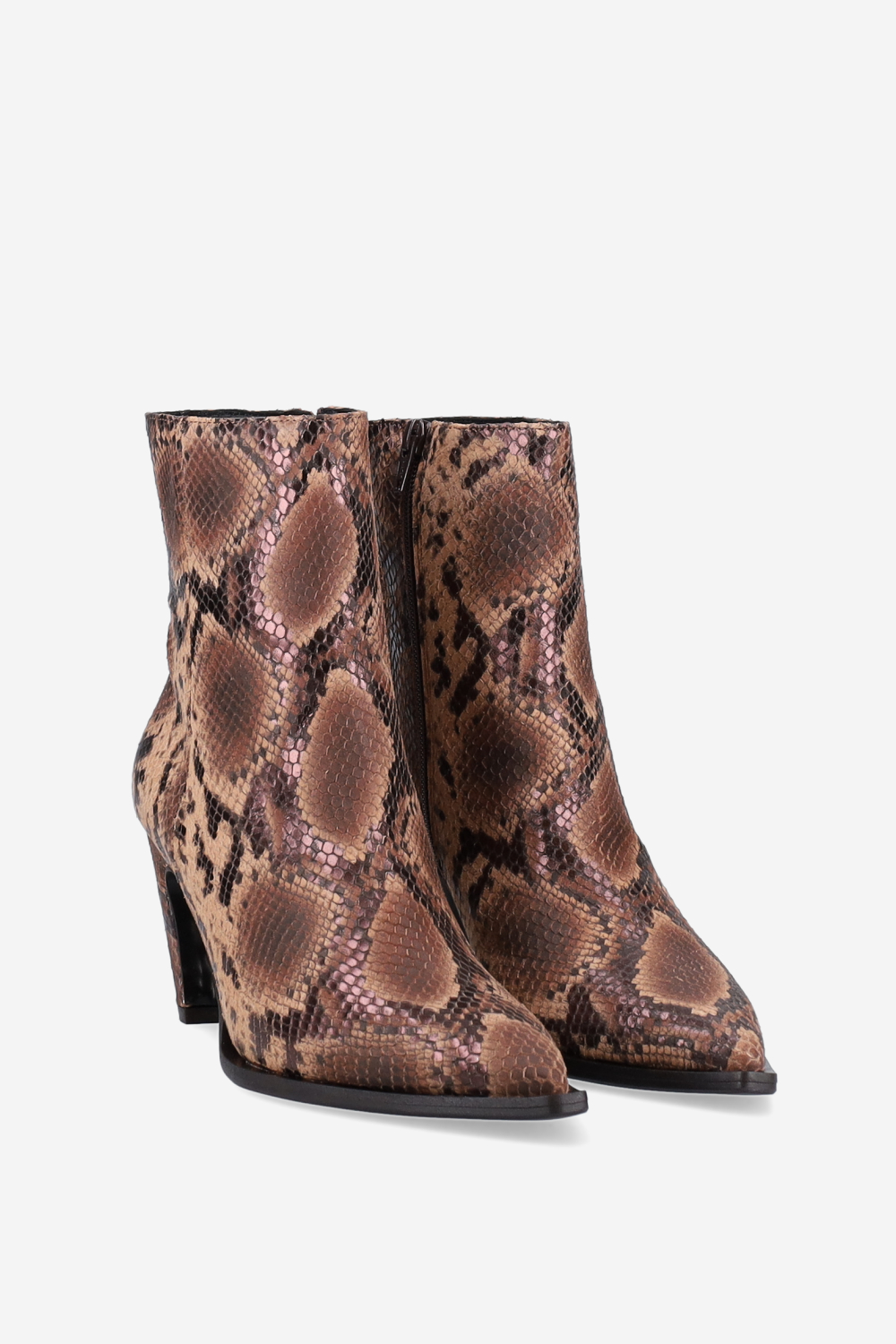 Zipped pitone leather ankle boots