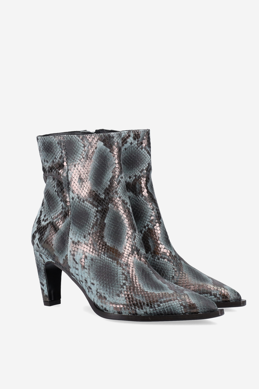 Zipped pitone leather ankle boots