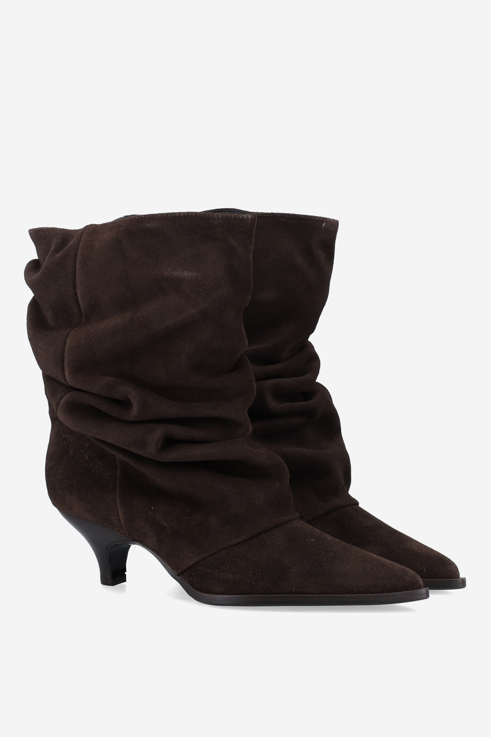 Pointed-toe draped ankle boots