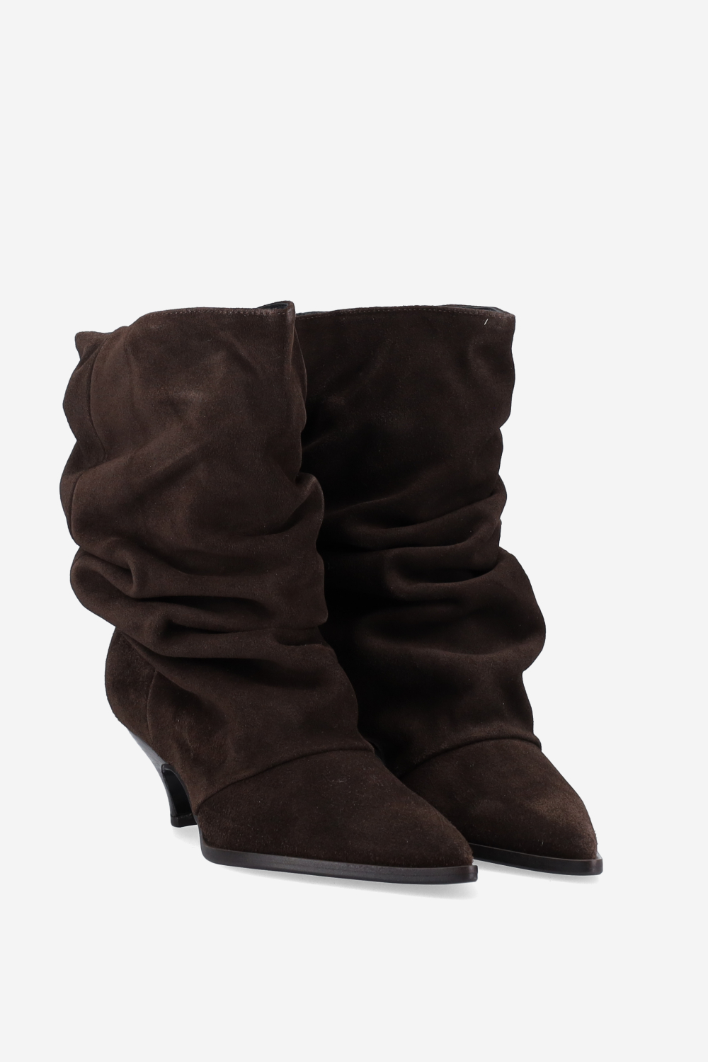 Pointed-toe draped ankle boots