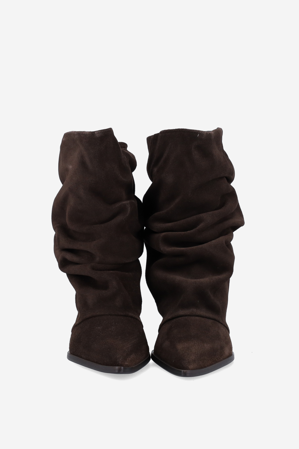 Pointed-toe draped ankle boots