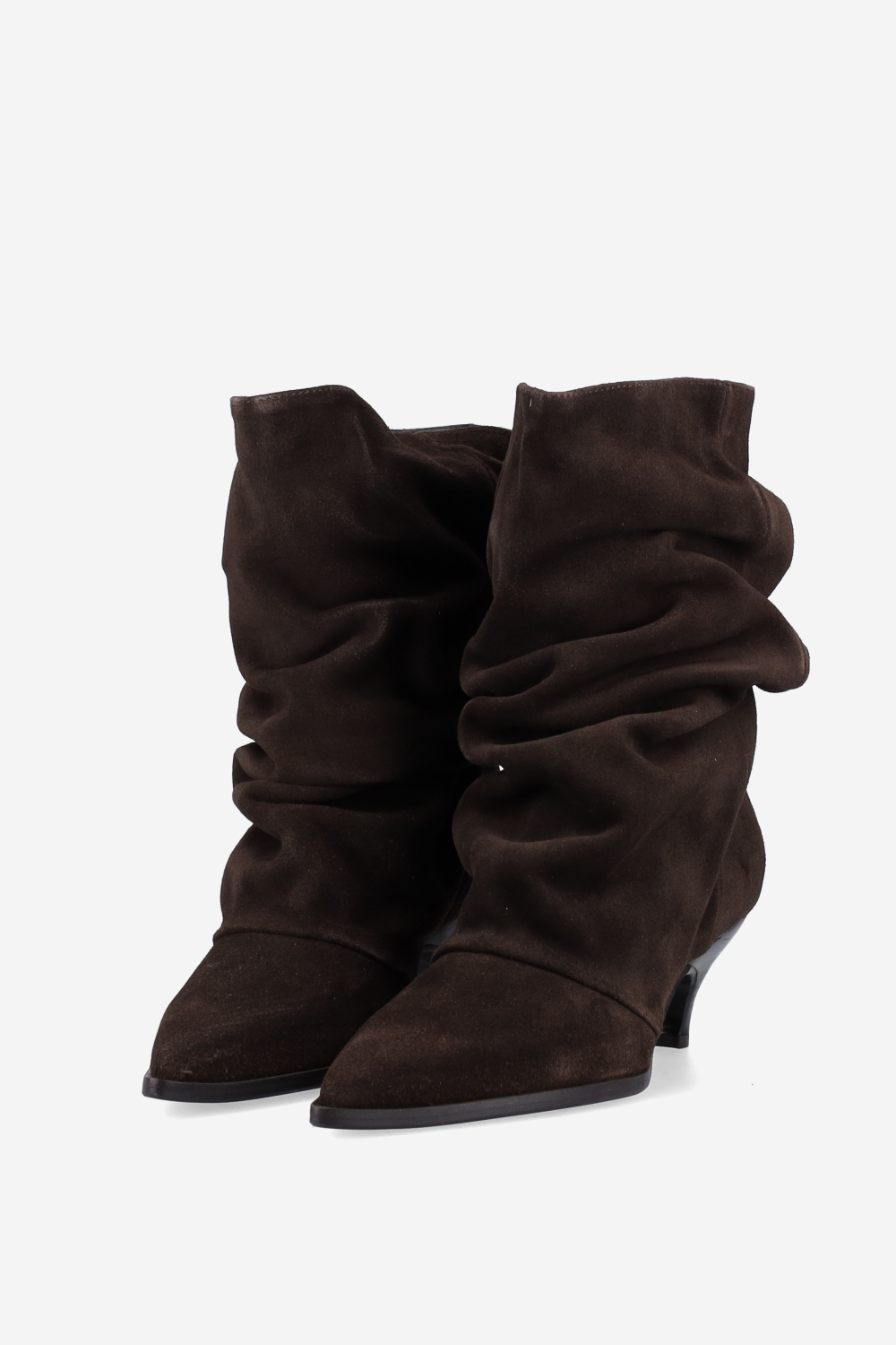 Pointed-toe draped ankle boots