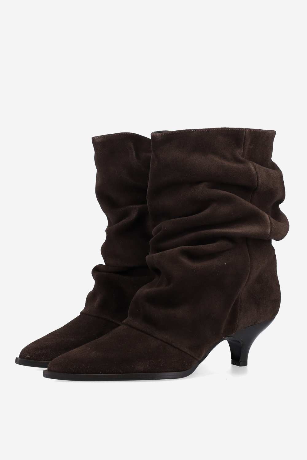 Pointed-toe draped ankle boots