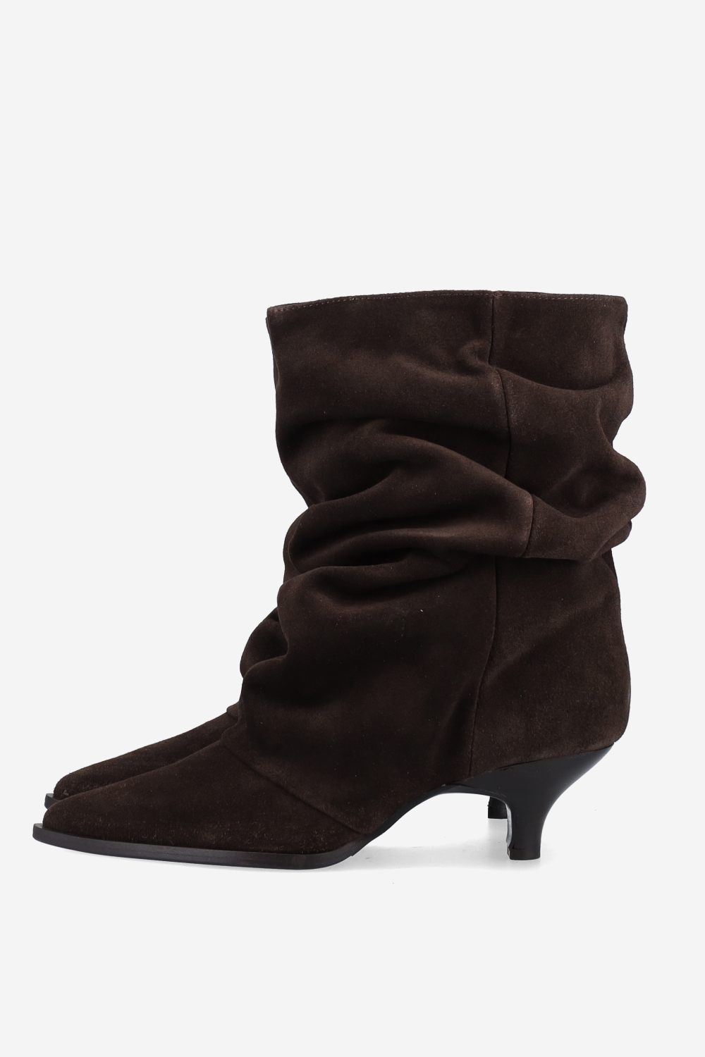 Pointed-toe draped ankle boots
