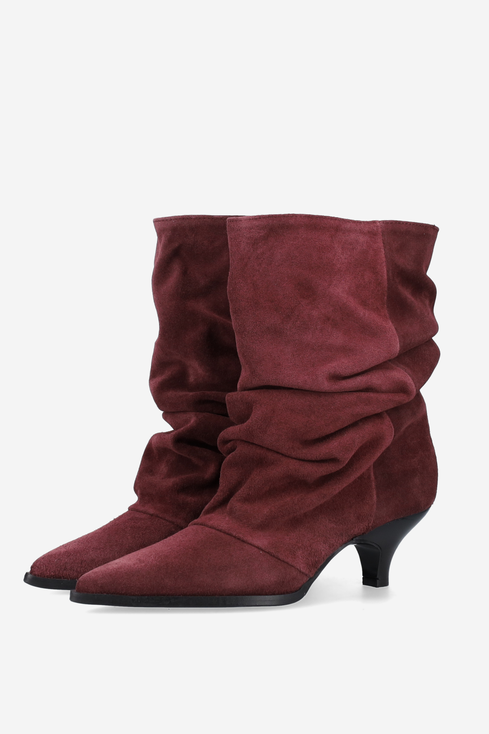 Pointed-toe draped ankle boots.