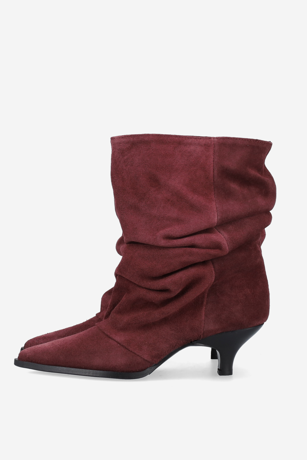 Pointed-toe draped ankle boots.