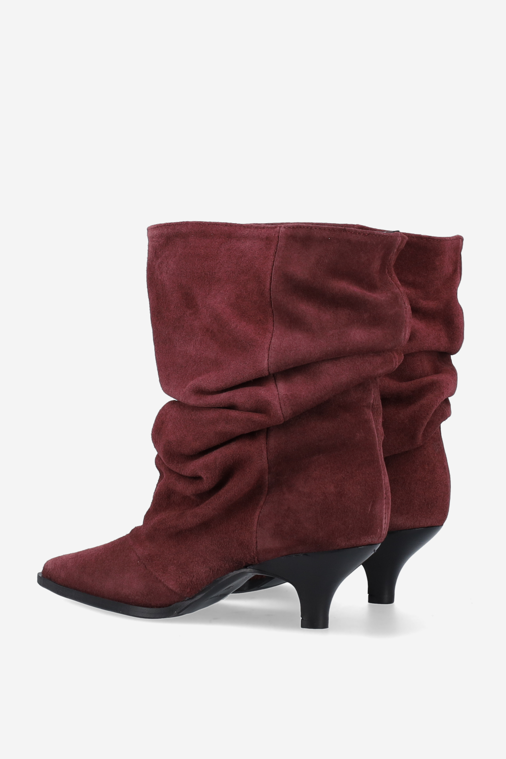 Pointed-toe draped ankle boots.