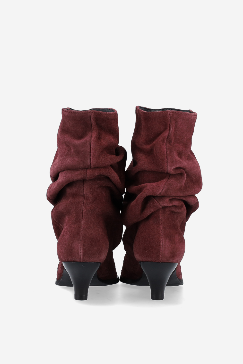 Pointed-toe draped ankle boots.