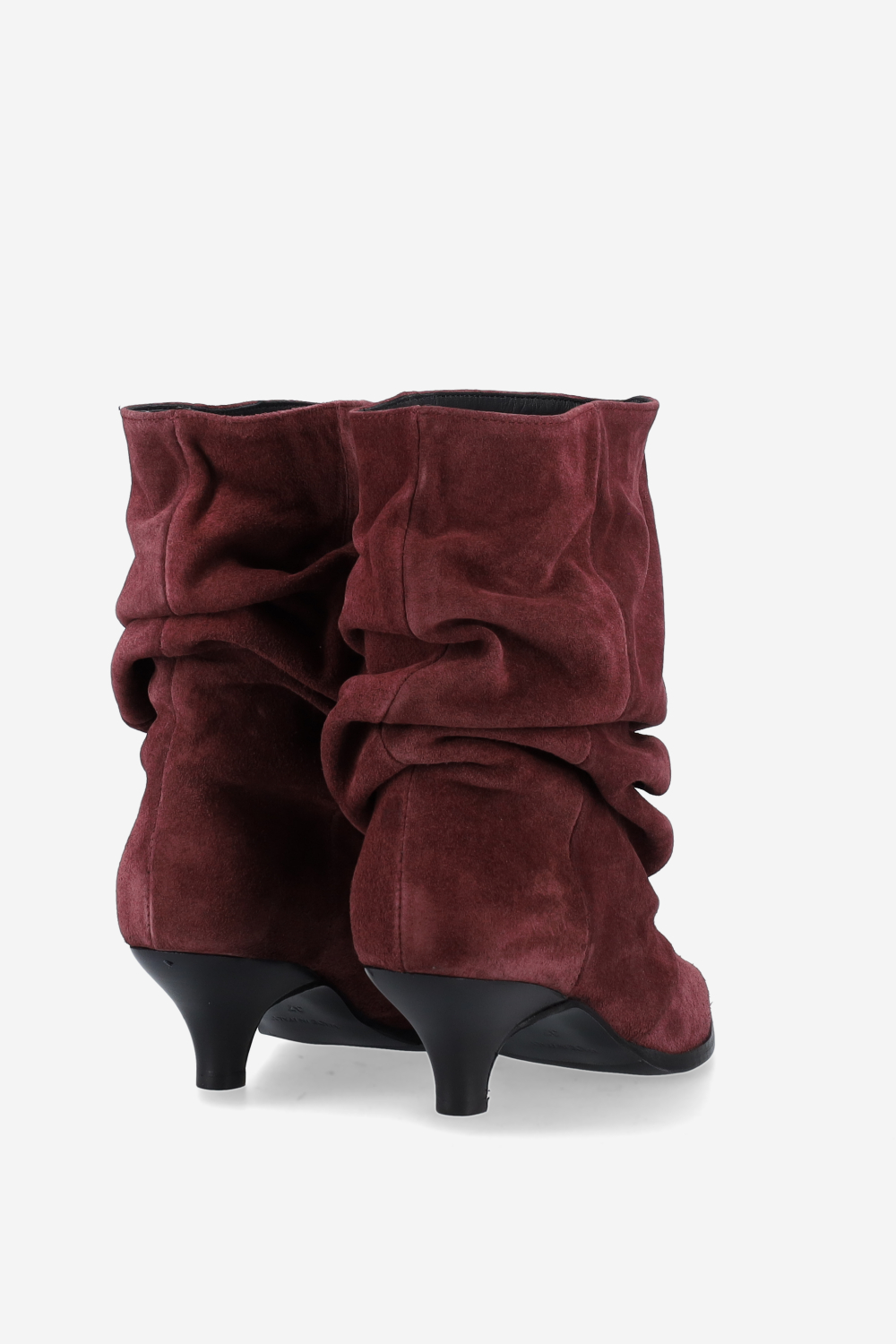 Pointed-toe draped ankle boots.