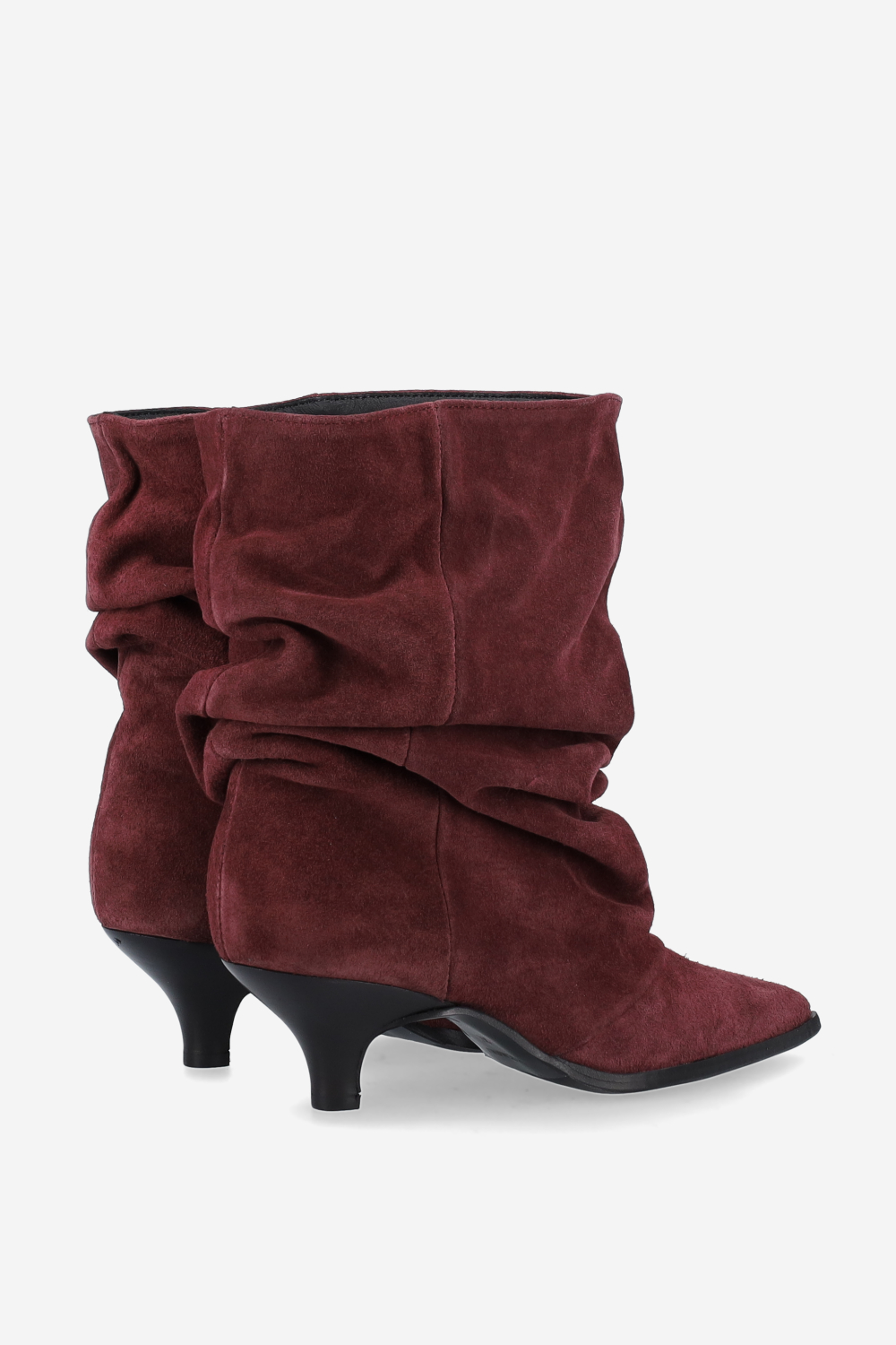 Pointed-toe draped ankle boots.