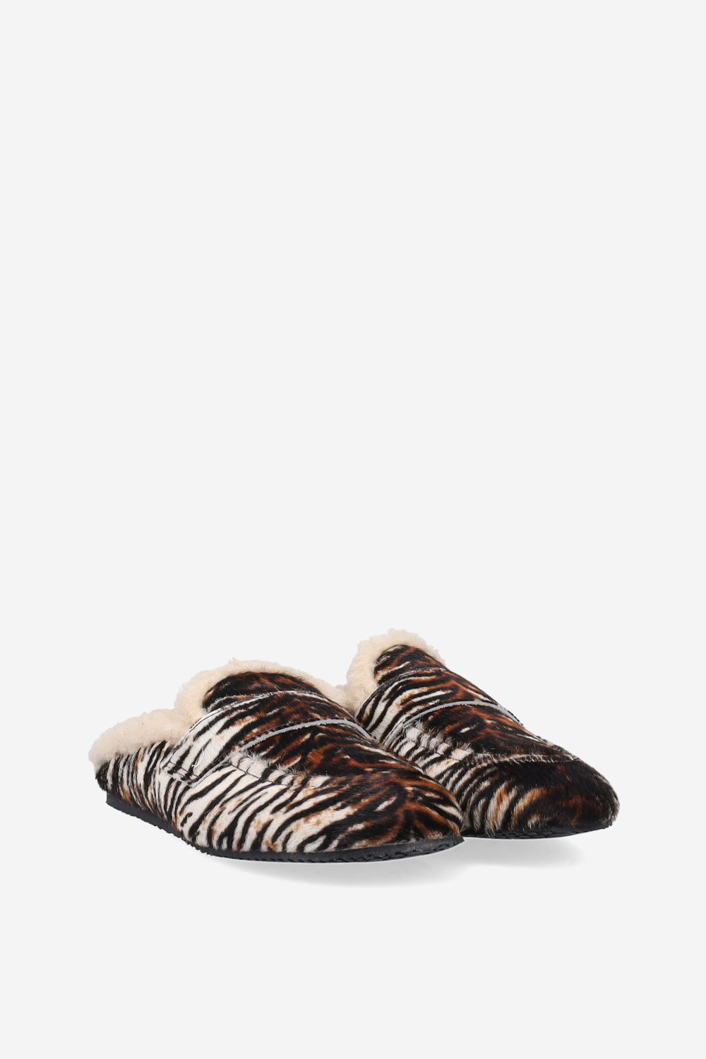 Animal print hairy mules
