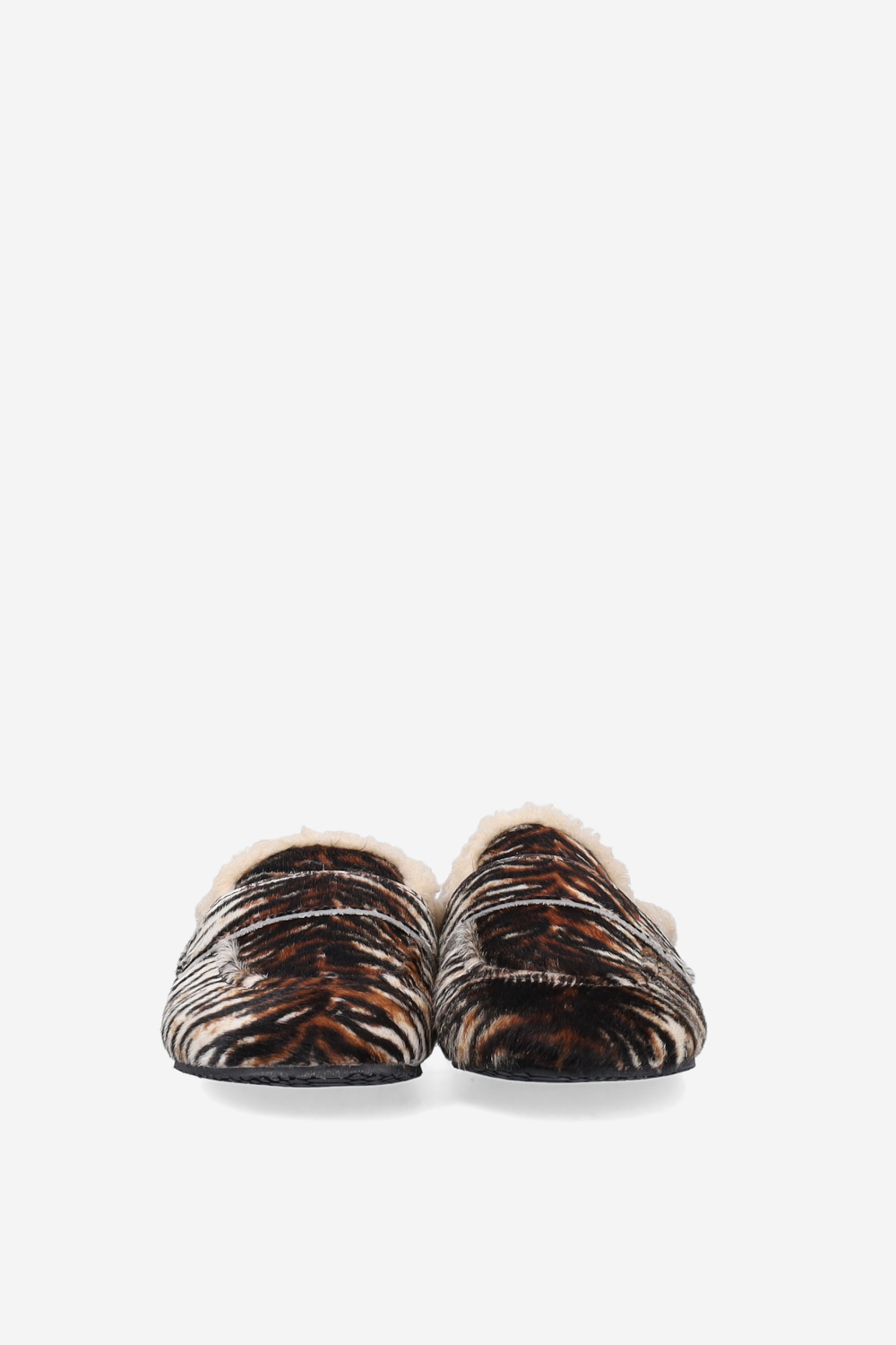 Animal print hairy mules