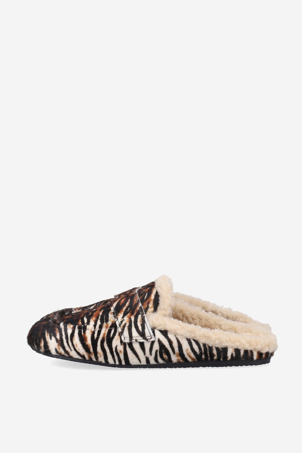 Animal print hairy mules