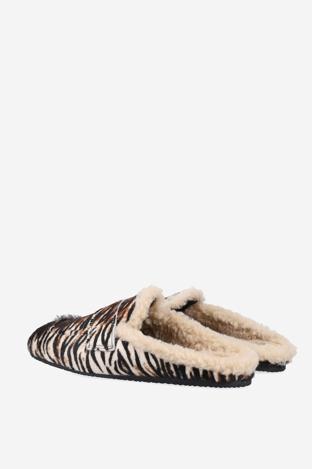 Animal print hairy mules