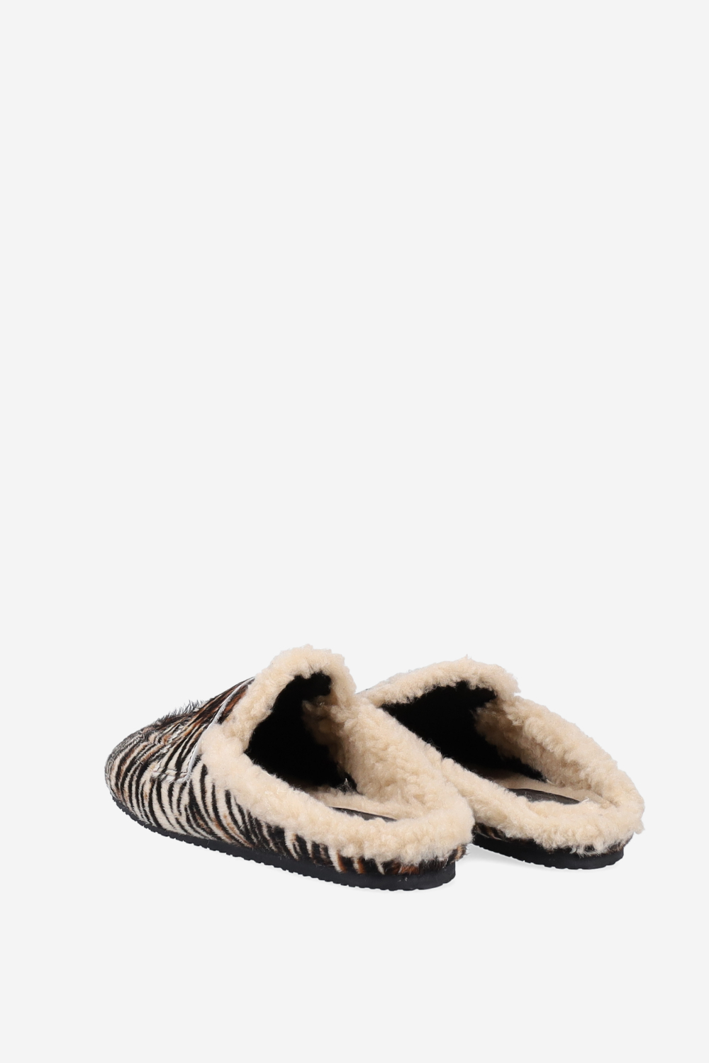 Animal print hairy mules