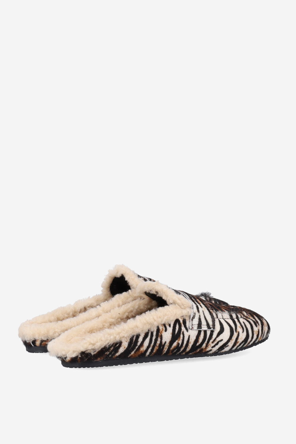 Animal print hairy mules