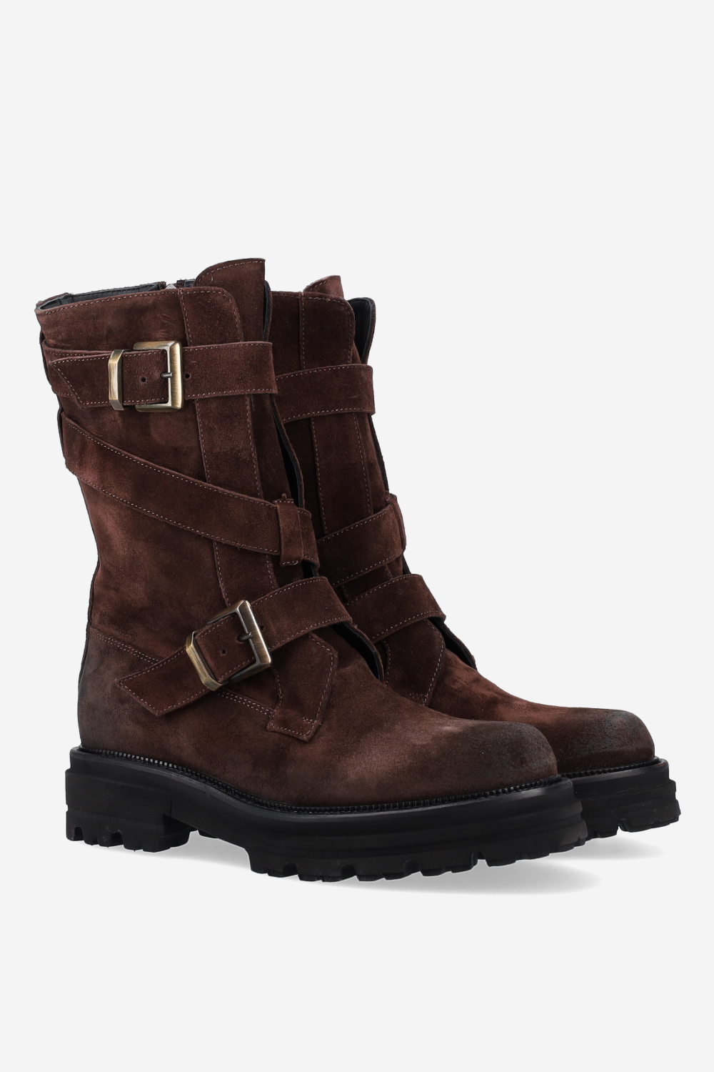 Buckled suede boots