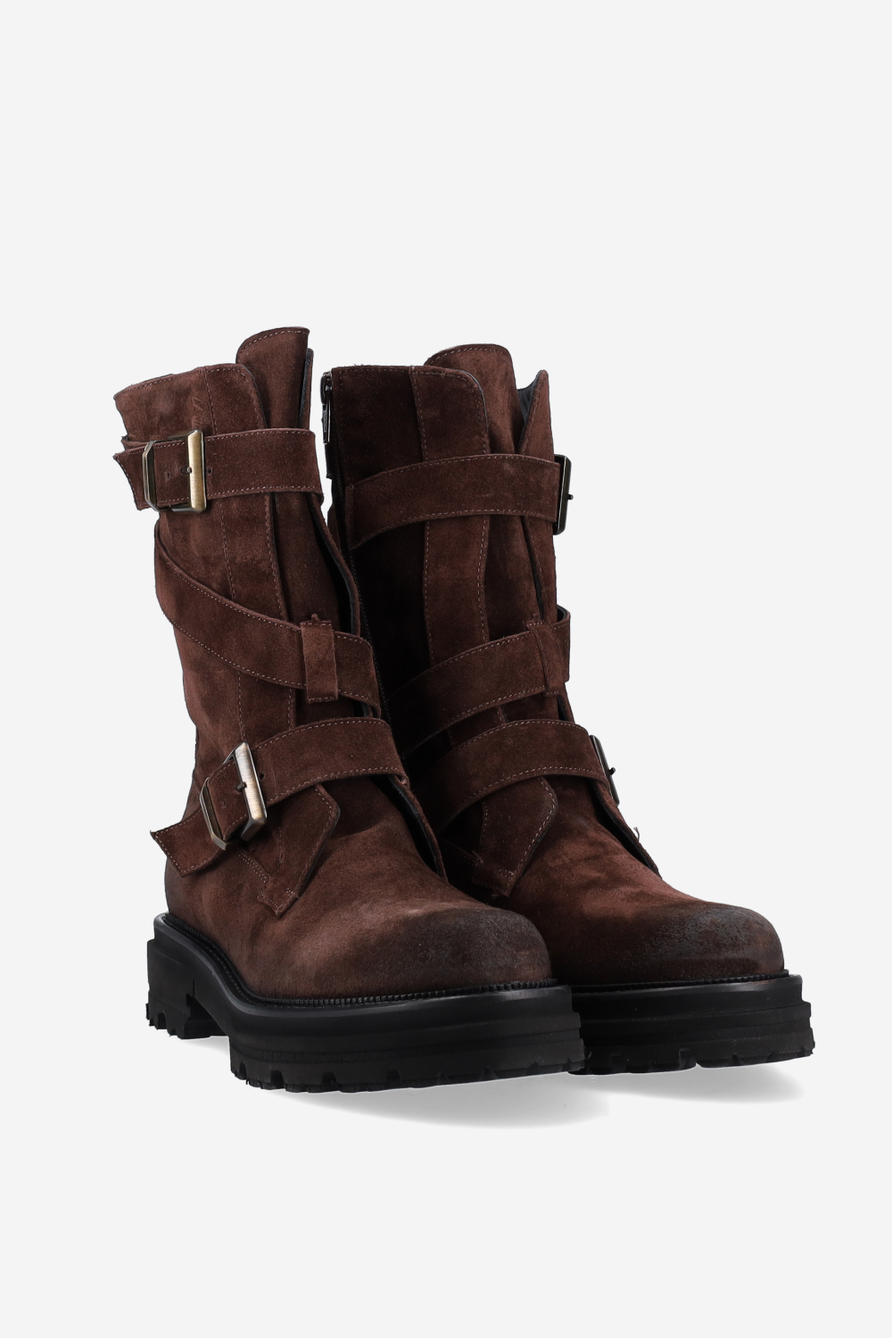 Buckled suede boots