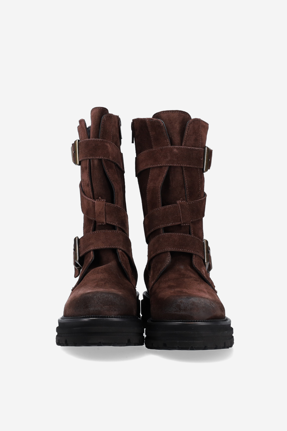 Buckled suede boots