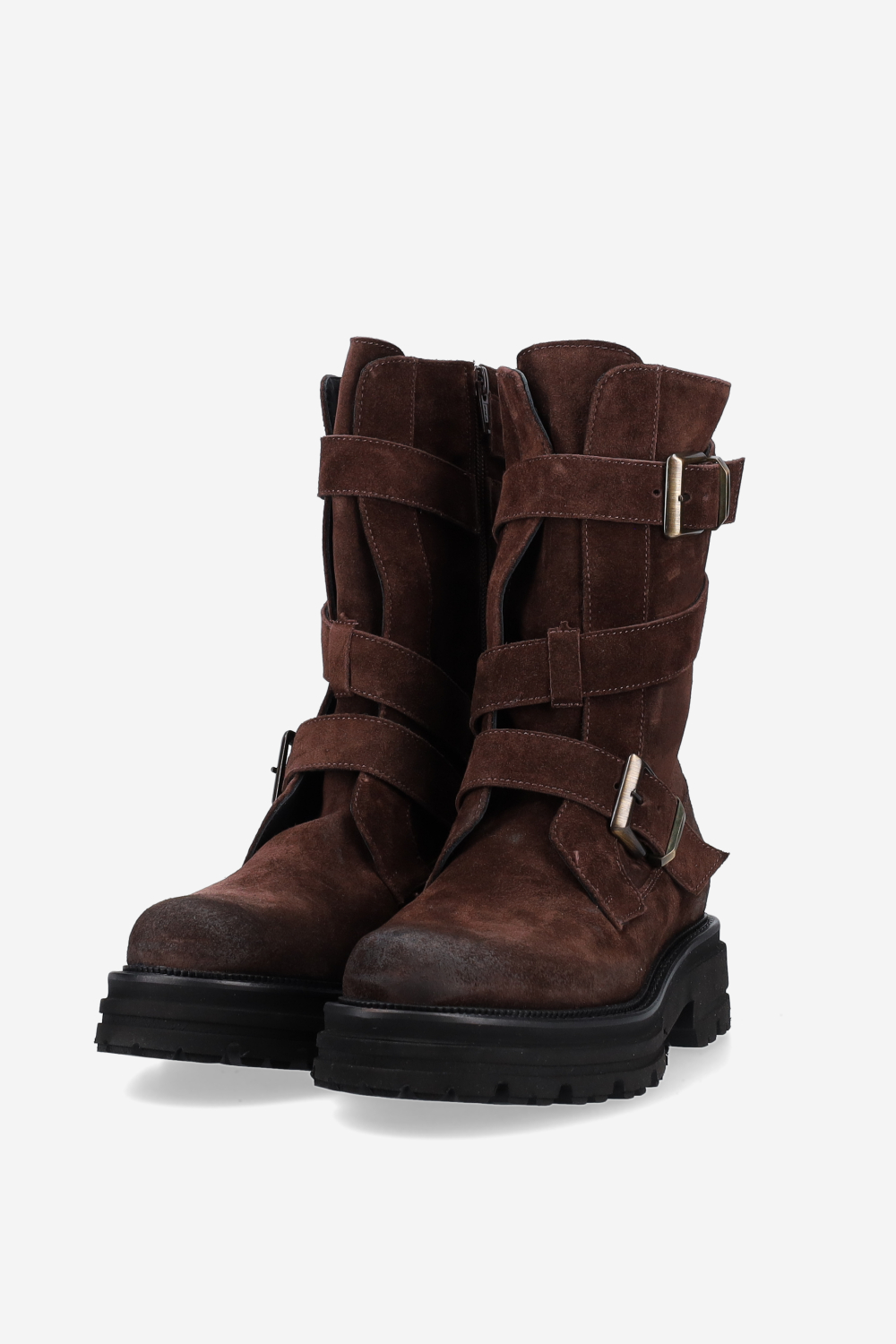 Buckled suede boots