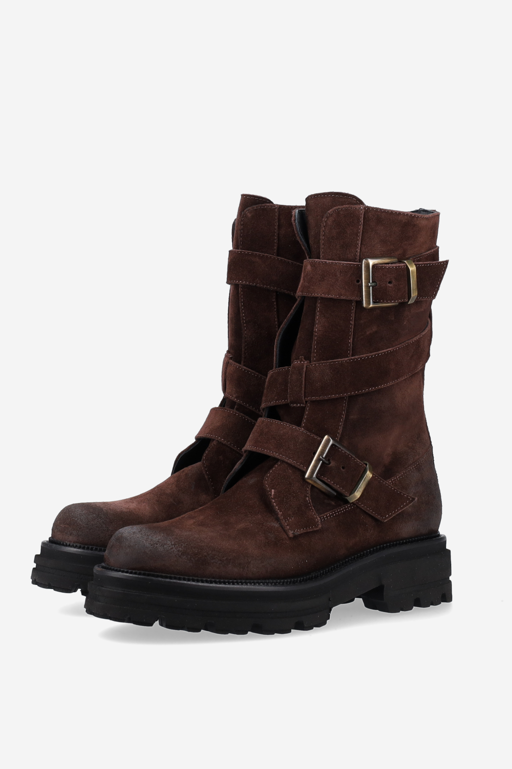 Buckled suede boots
