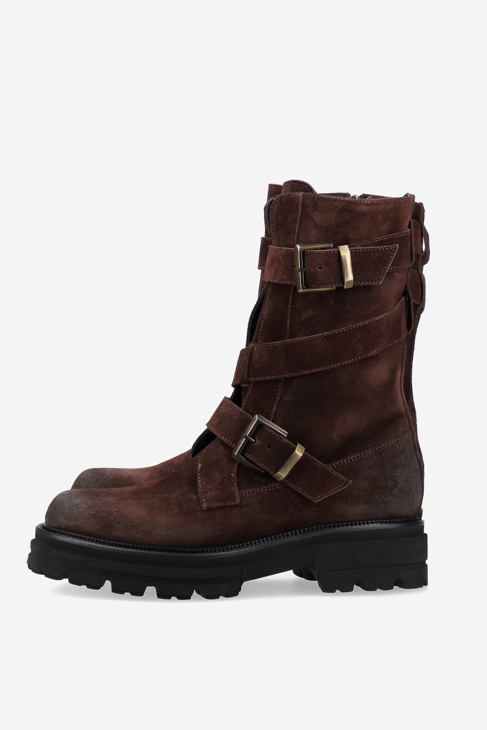 Buckled suede boots
