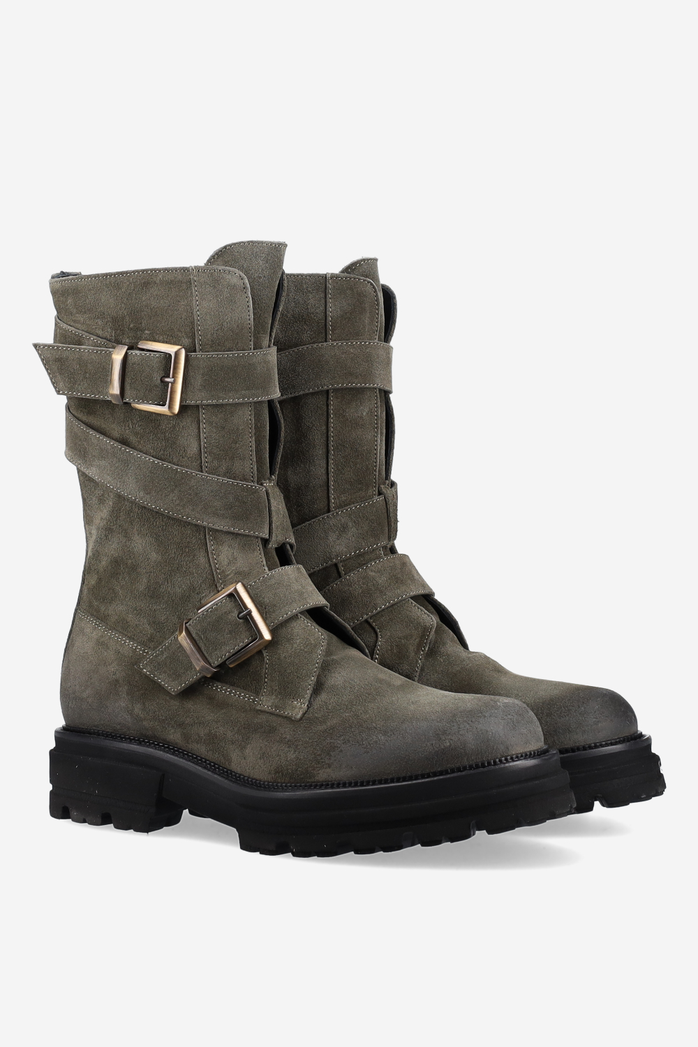 Buckled suede boots