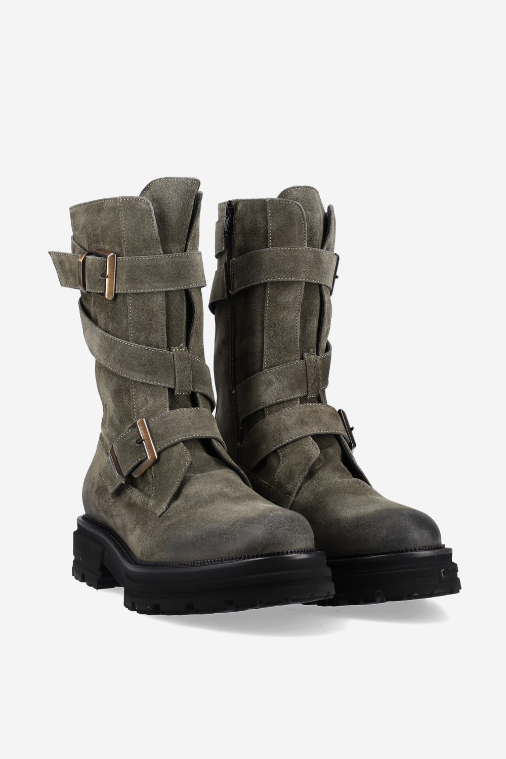 Buckled suede boots