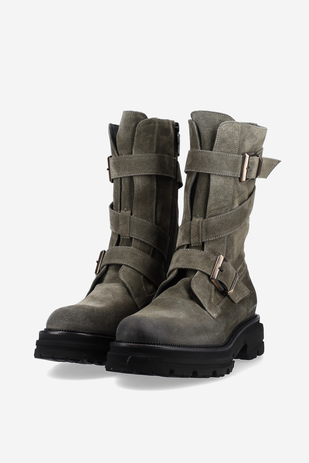 Buckled suede boots