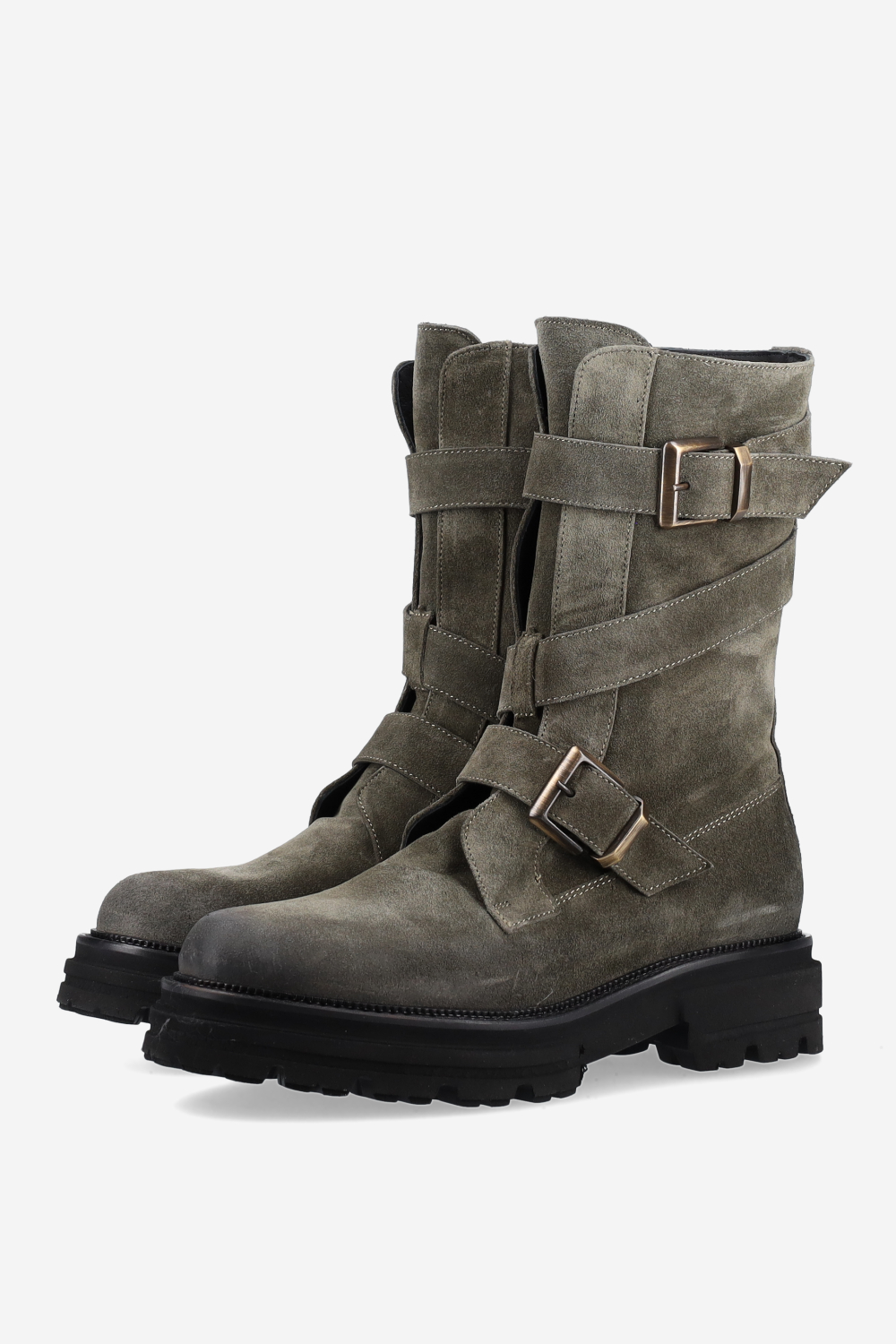 Buckled suede boots